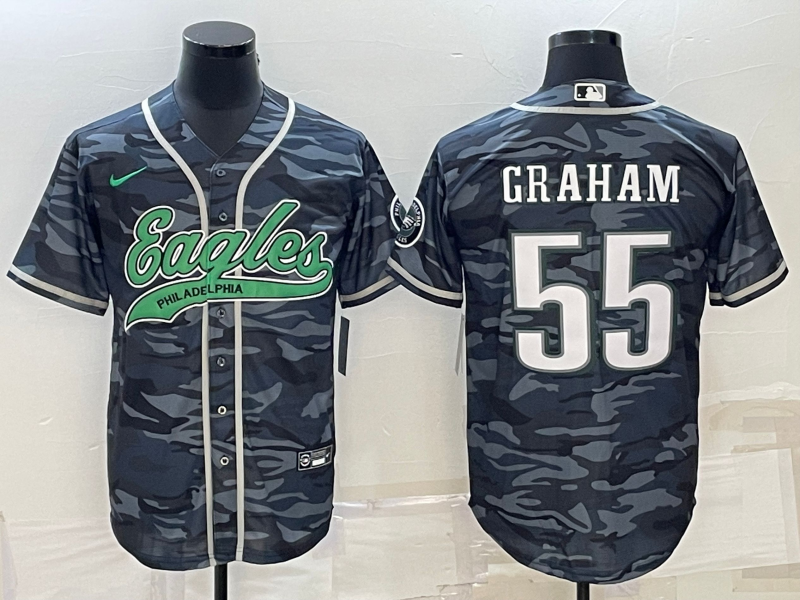 Men's Philadelphia Eagles #55 Brandon Graham Gray Camo With Patch Cool Base Stitched Baseball Jersey